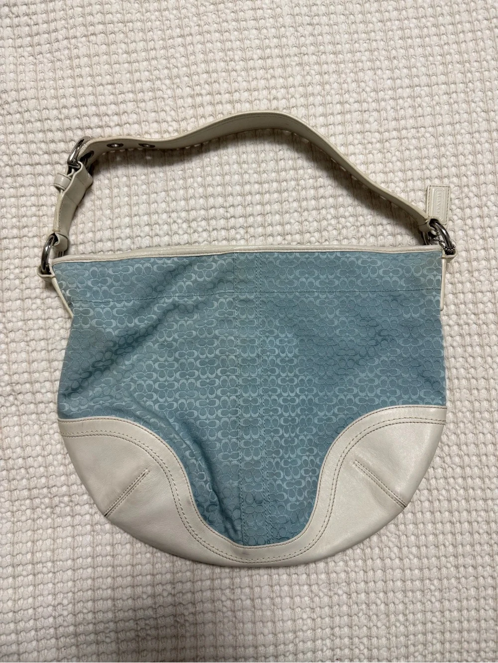 Vintage Coach Soho Hobo Bag Light Blue  Signature Monogram Y2K F10923